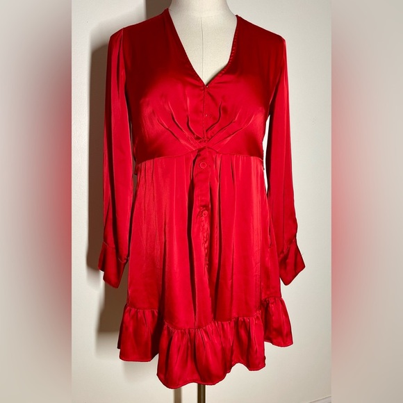 Marissa Webb | Red Satin Long Sleeve | Tie Front Mini Dress | Women’s 10 - Picture 2 of 8